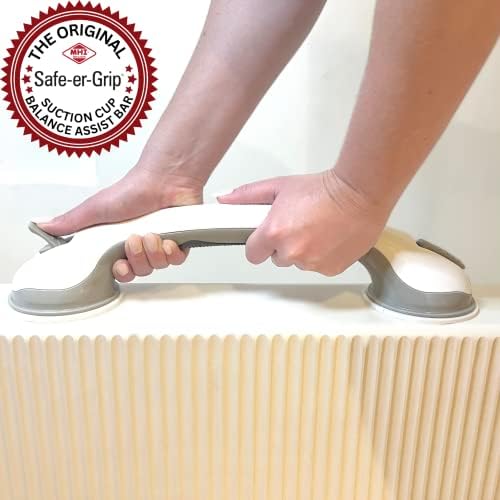 16 inch Suction Cup Grab Bars For Bathtubs & Showers; Safety Bathroom Assist Handle, White & Grey