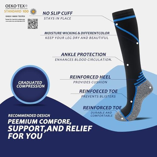 8 Pairs Knee High Compression Socks for Men & Women 20-30 mmHg