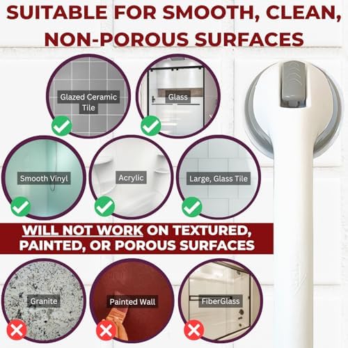 16 inch Suction Cup Grab Bars For Bathtubs & Showers; Safety Bathroom Assist Handle, White & Grey
