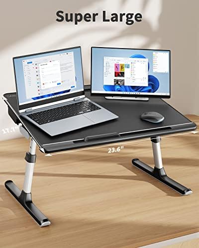 Laptop Bed Tray Desk, SAIJI X-Large Adjustable Laptop Table, Foldable Laptop Desk with Storage Drawer and Bookstand