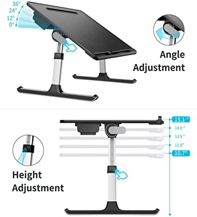 Laptop Bed Tray Desk, SAIJI X-Large Adjustable Laptop Table, Foldable Laptop Desk with Storage Drawer and Bookstand