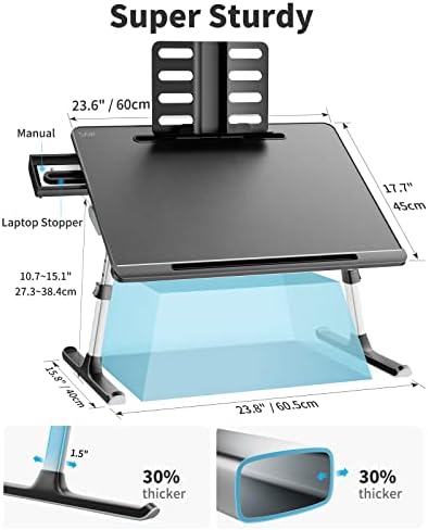 Laptop Bed Tray Desk, SAIJI X-Large Adjustable Laptop Table, Foldable Laptop Desk with Storage Drawer and Bookstand