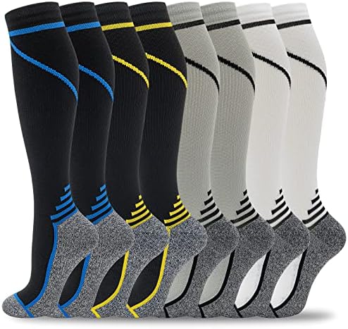 8 Pairs Knee High Compression Socks for Men & Women 20-30 mmHg