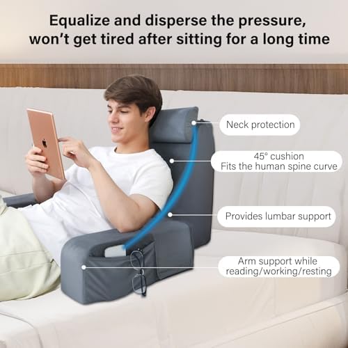 [Pre-owned] ENITYA Reading Pillow for Sitting in Bed Adult, Back Pillow for Bed Sitting up, Reading & Bed Rest Pillows for Watching TV/Reading/Gaming/Resting in Bed, Couch or Floor, Large 21"